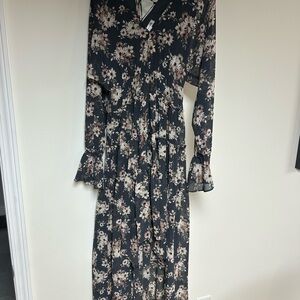 Elegant Floral Long Sleeve high low Dress